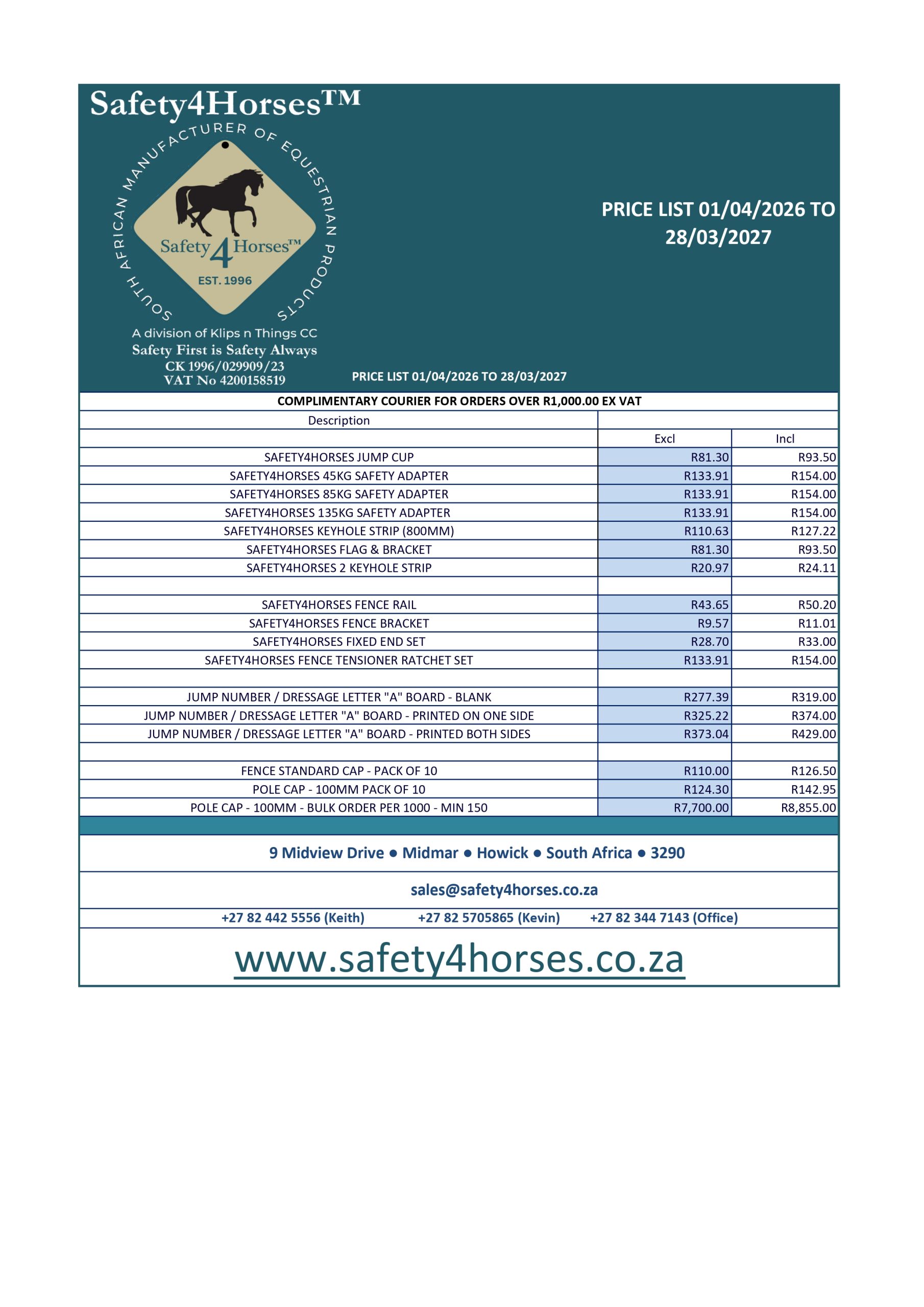 Safety4Horses - Price List - 2026